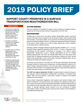 Support County Priorities in a Surface Transportation Reauthorization Bill