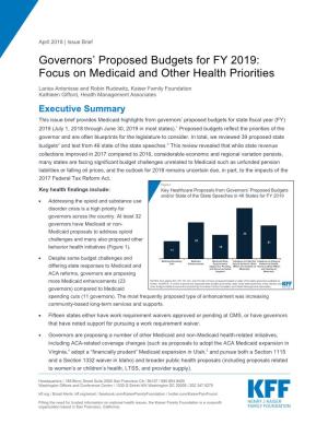Governors' Proposed Budgets for FY 2019