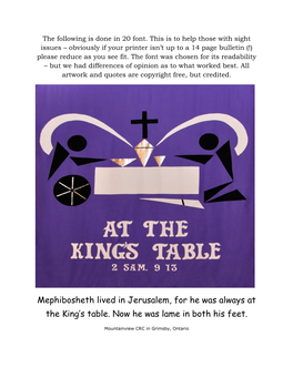 Mephibosheth Lived in Jerusalem, for He Was Always at the King's Table