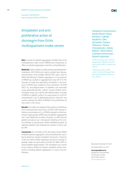 Antiplatelet and Anti- Proliferative Action of Disintegrin from Echis Multisquamatis Snake Venom