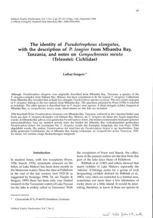 The Identity of Pseudotropheus Elongatus, with the Description of P. Longior from Mbamba Bay, Tanzania, and Notes on Genyochromis Mento (Teleostei: Cichlidae)