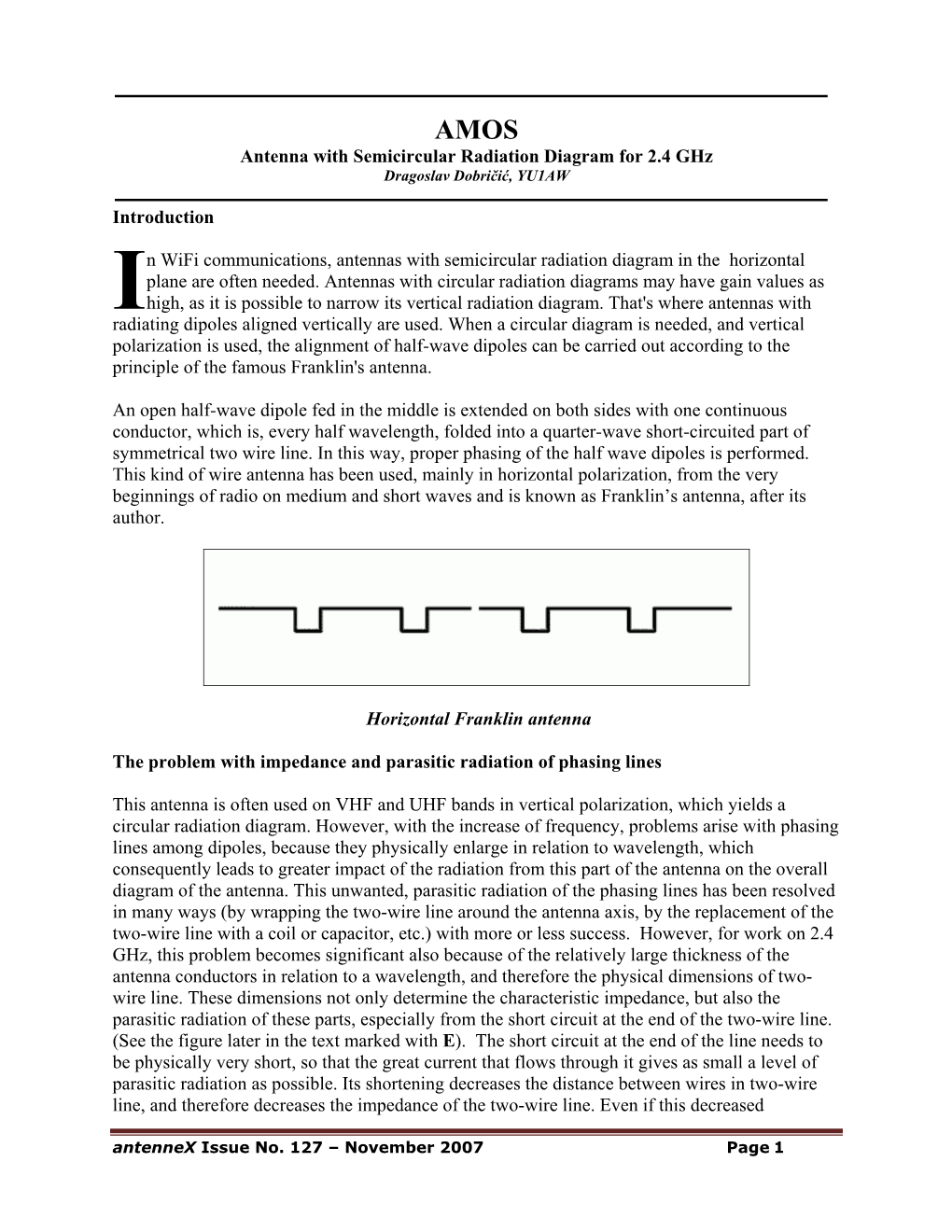 Antenna with Semicircular Radiation Diagram for 2.4 Ghz Introduction N