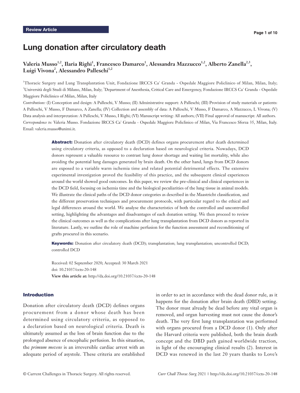 Lung Donation After Circulatory Death