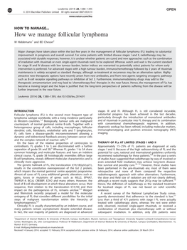 How We Manage Follicular Lymphoma