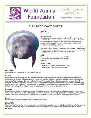 World Animal Foundation's Manatee Fact Sheet