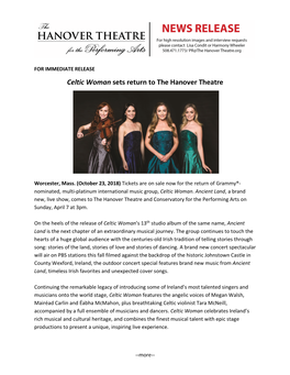 Celtic Woman Sets Return to the Hanover Theatre