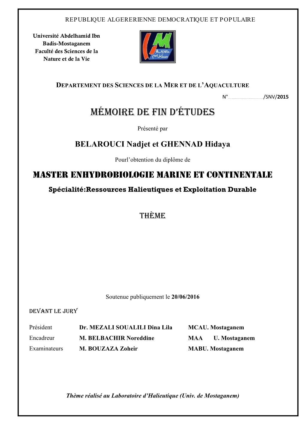 Mémoire De Fin D'études