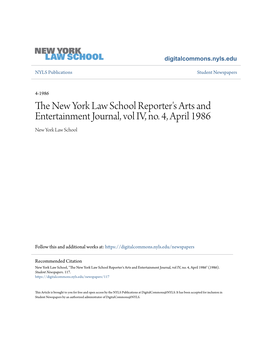 The New York Law School Reporter's Arts and Entertainment Journal, Vol