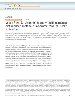 Loss of the E3 Ubiquitin Ligase MKRN1 Represses Diet-Induced Metabolic Syndrome Through AMPK Activation