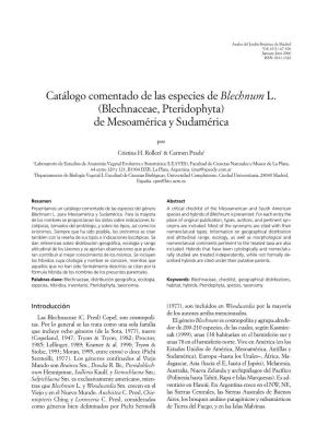 Catálogo Comentado De Las Especies De Blechnum L. (Blechnaceae, Pteridophyta) De Mesoamérica Y Sudamérica
