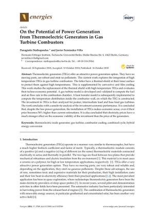 On the Potential of Power Generation from Thermoelectric Generators in Gas Turbine Combustors