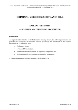 Criminal Verdicts (Scotland) Bill (SP Bill 42) As Introduced in the Scottish Parliament on 27 November 2013