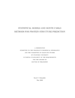 Statistical Models and Monte Carlo Methods for Protein Structure Prediction