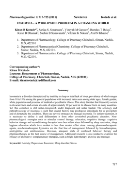 Pharmacologyonline 1: 717-725 (2011) Ewsletter Kotade Et Al. 717 I SOM IA