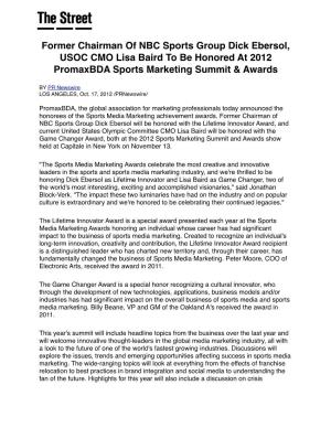 Former Chairman of NBC Sports Group Dick Ebersol, USOC CMO Lisa Baird to Be Honored at 2012 Promaxbda Sports Marketing Summit & Awards