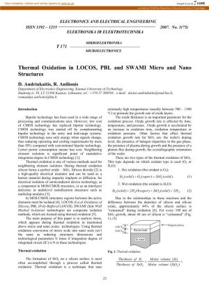 Thermal Oxidation in LOCOS, PBL and SWAMI Micro and Nano Structures