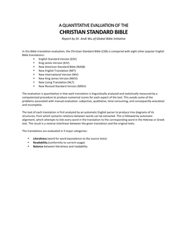 A QUANTITATIVE EVALUATION of the CHRISTIAN STANDARD BIBLE Report by Dr