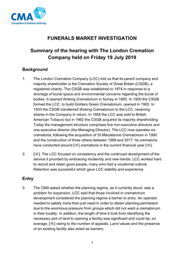 Summary of the Hearing with the London Cremation Company July