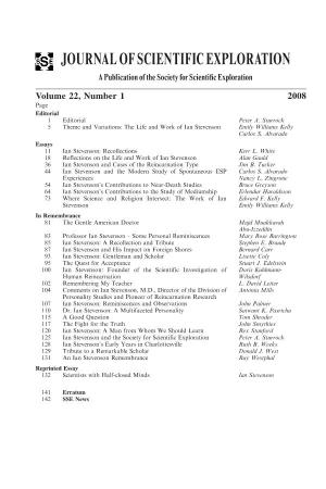Journal of Scientific Exploration, Volume 22, Number 1, 2008