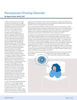 Parasomnia Overlap Disorder by Regina Patrick, RPSGT, RST