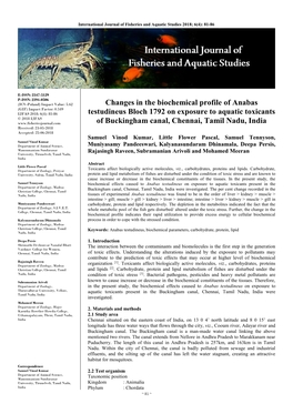 Changes in the Biochemical Profile of Anabas Testudineus Bloch 1792 On