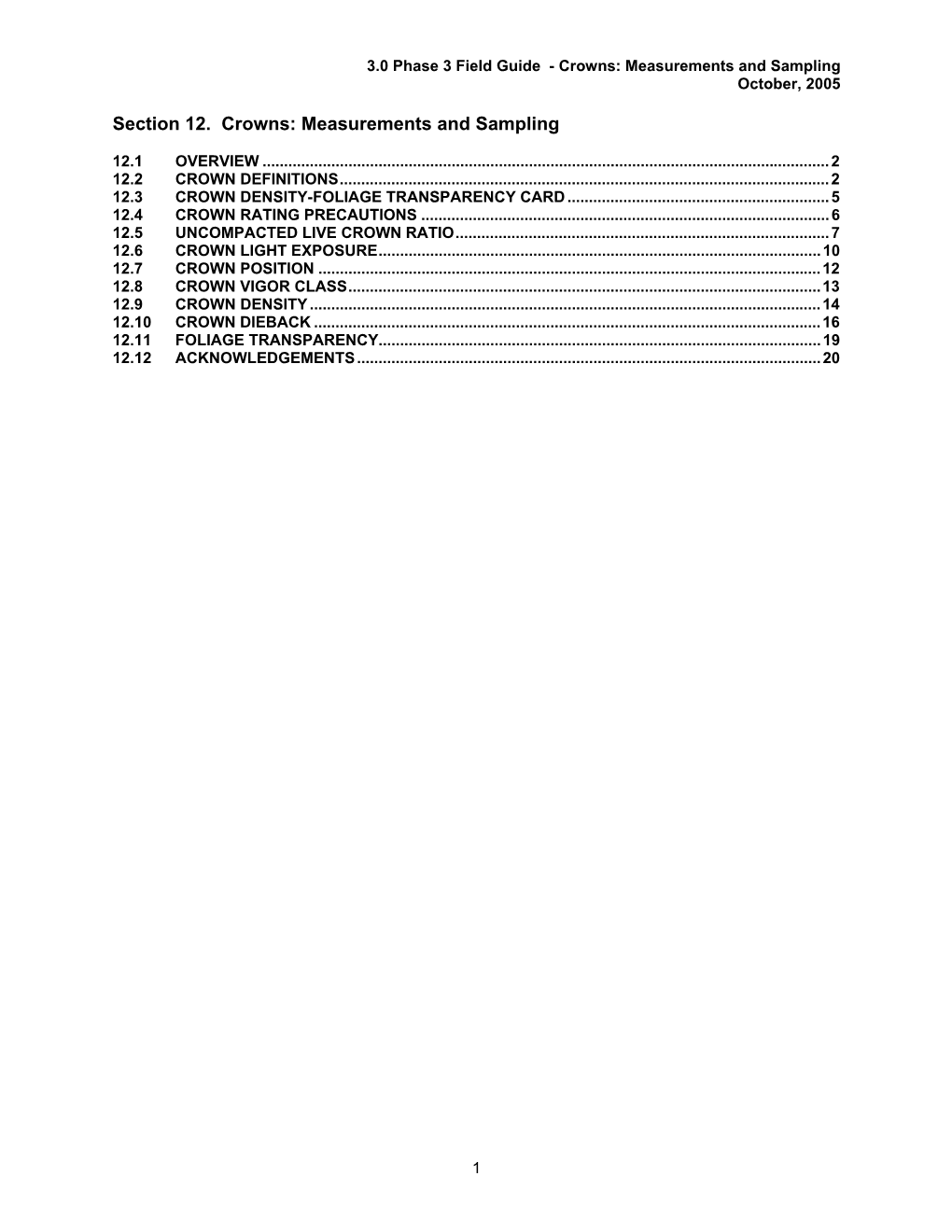 Section 12. Crowns: Measurements and Sampling