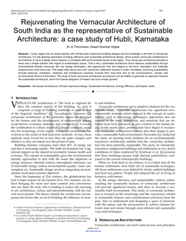 Rejuvenating the Vernacular Architecture of South India As the Representative of Sustainable Architecture: a Case Study of Hubli, Karnataka Dr