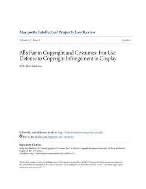 Fair Use Defense to Copyright Infringement in Cosplay Molly Rose Madonia