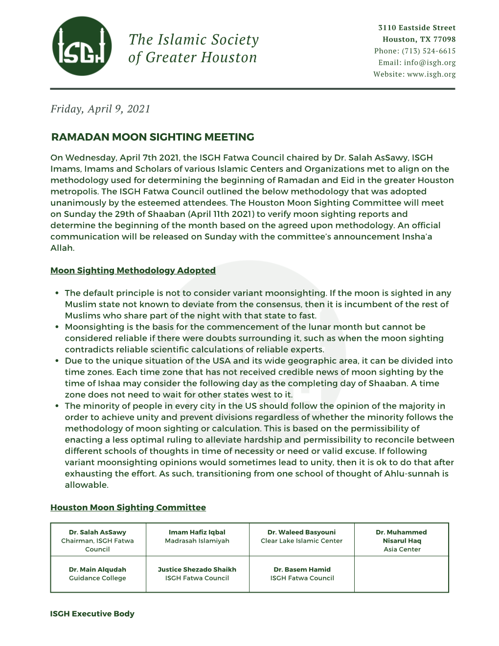 Ramadan Moon Sighting Meeting