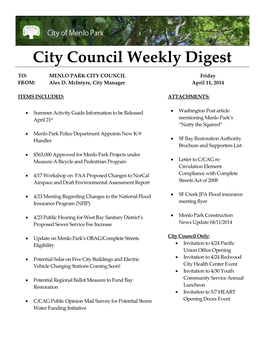 April 11, 2014 City Council Weekly Digest