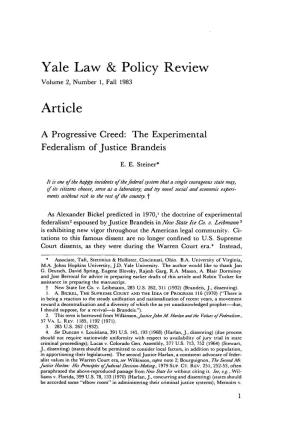 A Progressive Creed: the Experimental Federalism of Justice Brandeis