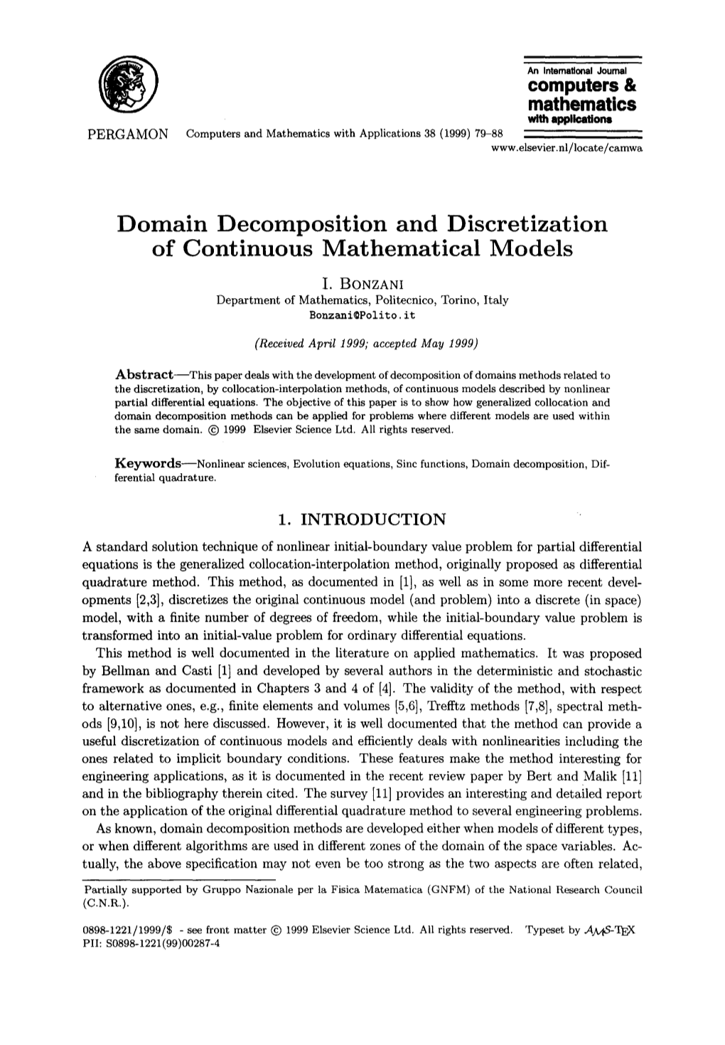 Domain Decomposition and Discretization of Continuous Mathematical Models