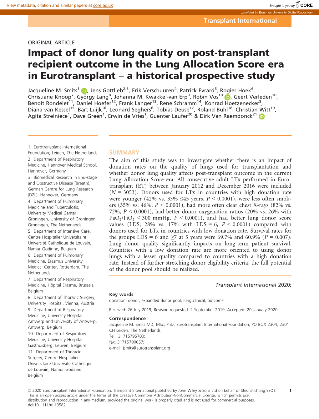 Transplant Recipient Outcome in the Lung Allocation Score Era in Eurotransplant – a Historical Prospective Study