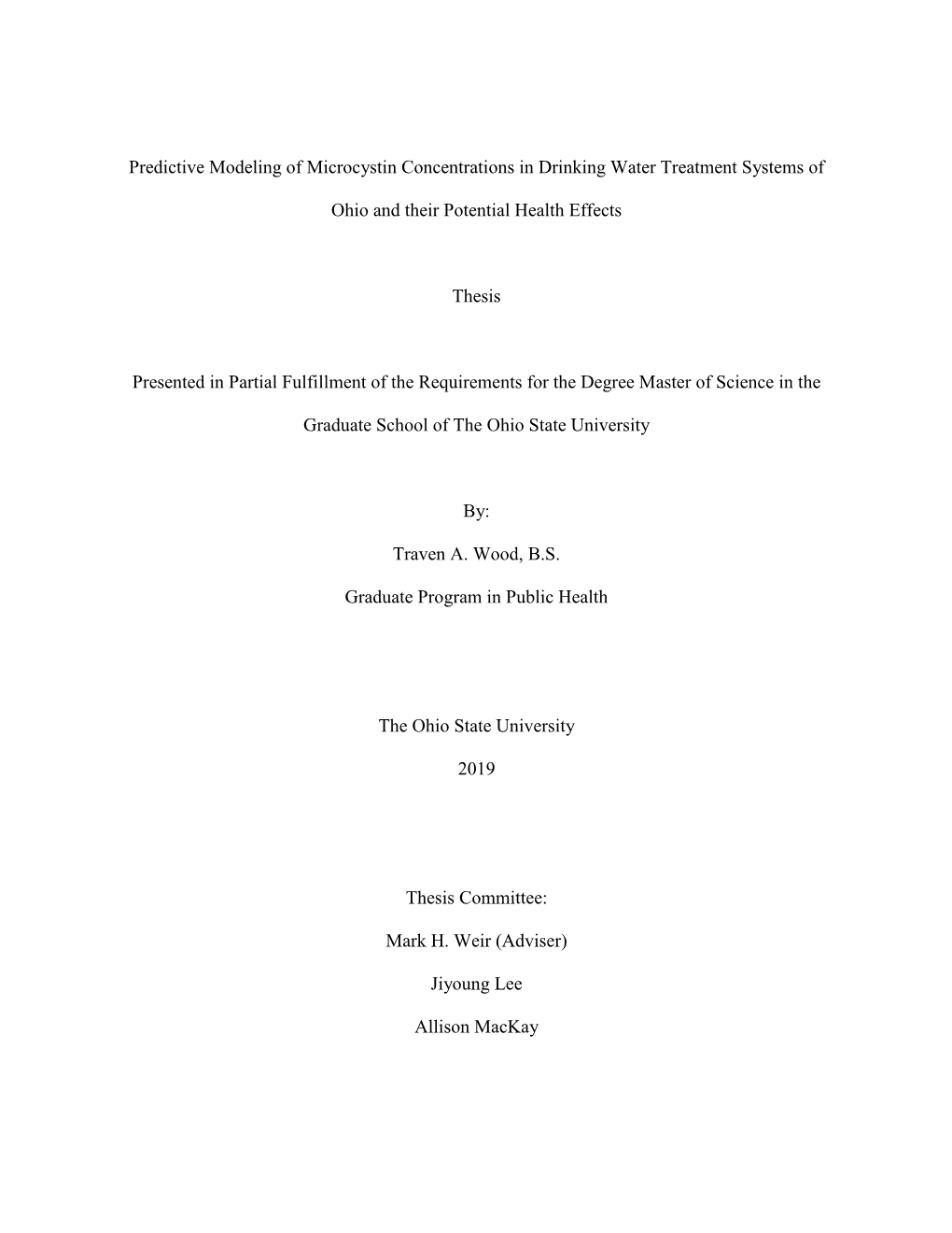 Predictive Modeling of Microcystin Concentrations in Drinking Water Treatment Systems Of