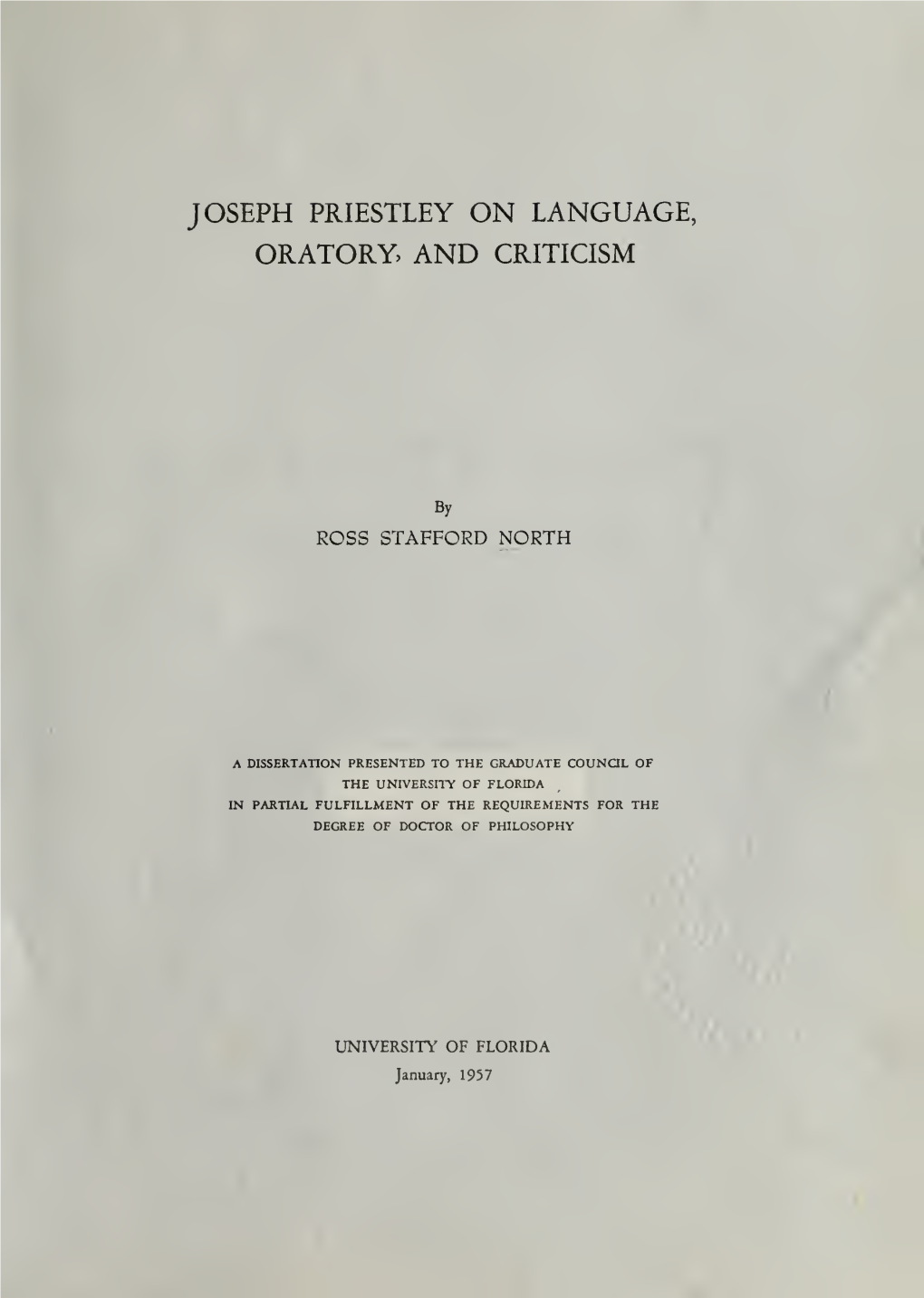 Joseph Priestley on Language, Oratory, and Criticism