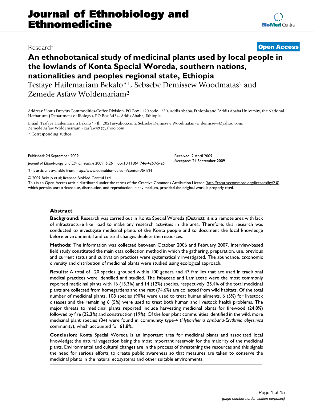 Journal of Ethnobiology and Ethnomedicine Biomed Central