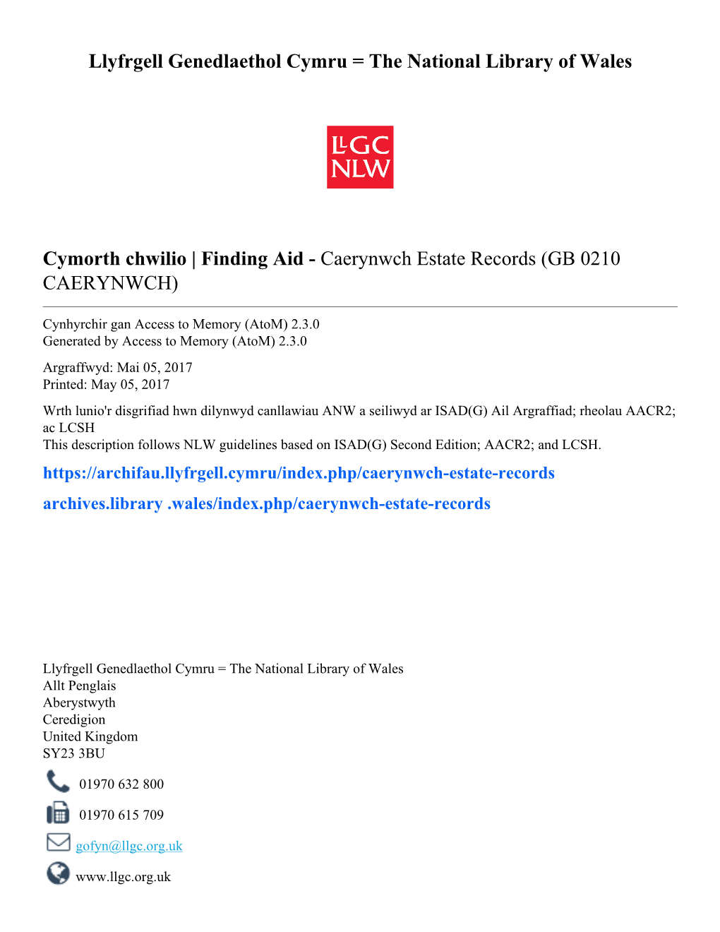 Finding Aid - Caerynwch Estate Records (GB 0210 CAERYNWCH)