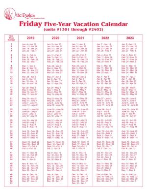 Friday Five-Year Vacation Calendar (Units #1301 Through #2402)