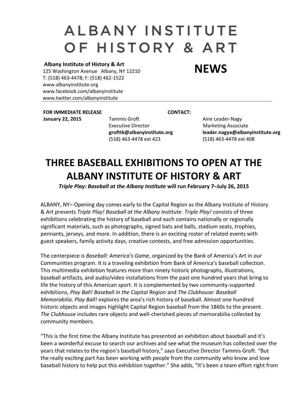 Three Baseball Exhibitions to Open at the Albany Institute of History &
