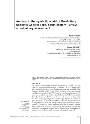 Animals in the Symbolic World of Pre-Pottery Neolithic Göbekli Tepe, South-Eastern Turkey: a Preliminary Assessment