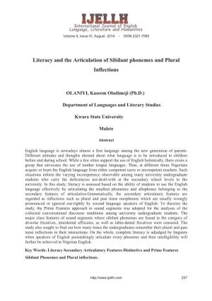 Literacy and the Articulation of Sibilant Phonemes and Plural Inflections