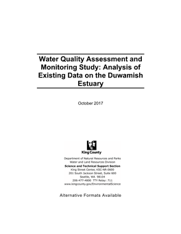 Water Quality Assessment and Monitoring Study: Analysis of Existing Data on the Duwamish Estuary