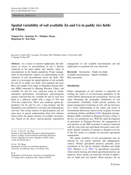 Spatial Variability of Soil Available Zn and Cu in Paddy Rice Fields of China