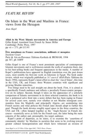 On Islam in the West and Muslims in France: Views from the Hexagon