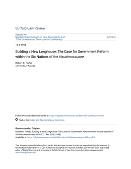 Building a New Longhouse: the Case for Government Reform Within the Six Nations of the Haudenosaunee