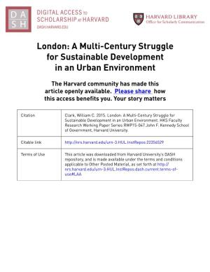 London: a Multi-Century Struggle for Sustainable Development in an Urban Environment