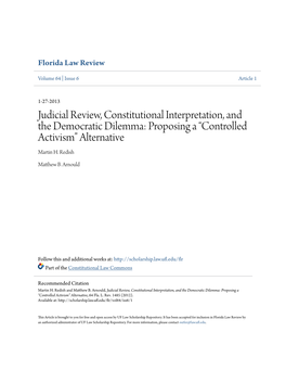 Judicial Review, Constitutional Interpretation, and the Democratic Dilemma: Proposing a “Controlled Activism” Alternative Martin H