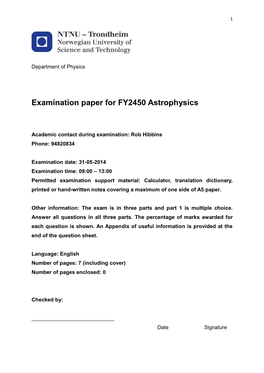 Examination Paper for FY2450 Astrophysics