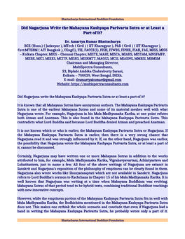 Did Nagarjuna Write the Mahayana Kashyapa Parivarta Sutra Or at Least a Part of It?