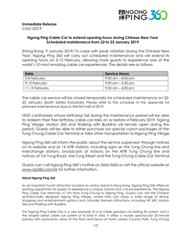 Immediate Release CA01/2019 Ngong Ping Cable Car to Extend